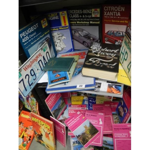 89 - A quantity of car manuals, Ordnance Survey maps etc.,