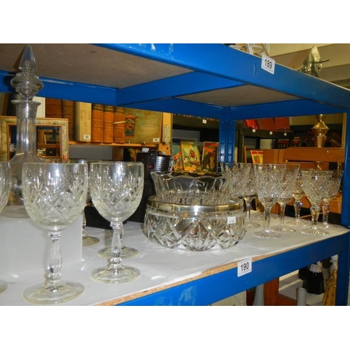 190 - A mixed lot of glass bowls, wine glasses etc., COLLECT ONLY.