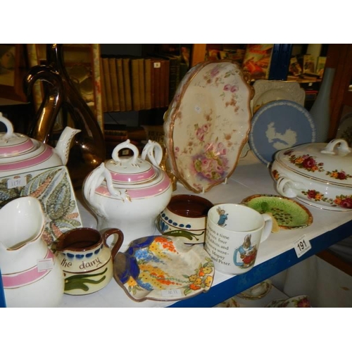 191 - A mixed lot of ceramics including tureen, tea pot etc.,