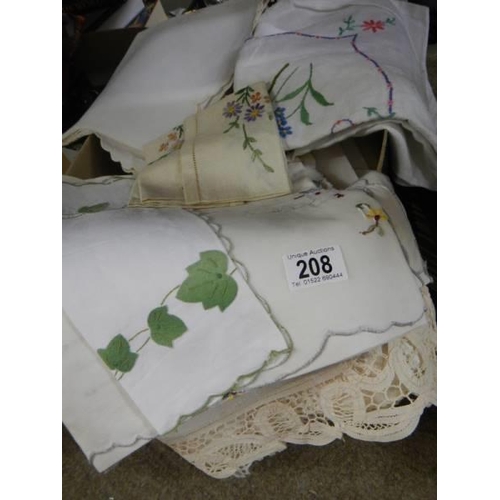 208 - A quantity of embroidered and other linen.