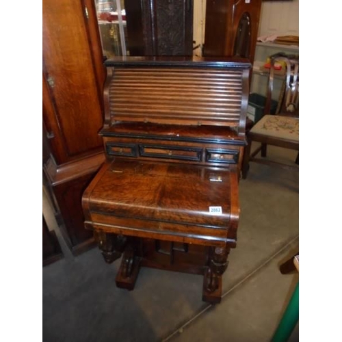 2862 - A small writing bureau converted from a piano with tambour top. Ht 111 cm, W 59 cm D 55 cm. COLLECT ... 