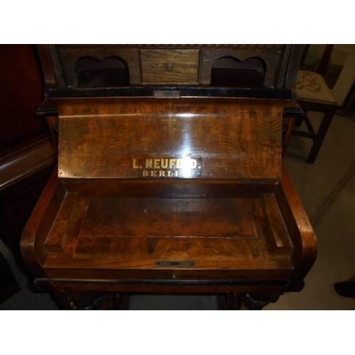 2862 - A small writing bureau converted from a piano with tambour top. Ht 111 cm, W 59 cm D 55 cm. COLLECT ... 