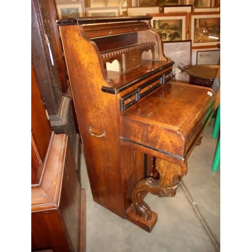 2862 - A small writing bureau converted from a piano with tambour top. Ht 111 cm, W 59 cm D 55 cm. COLLECT ... 