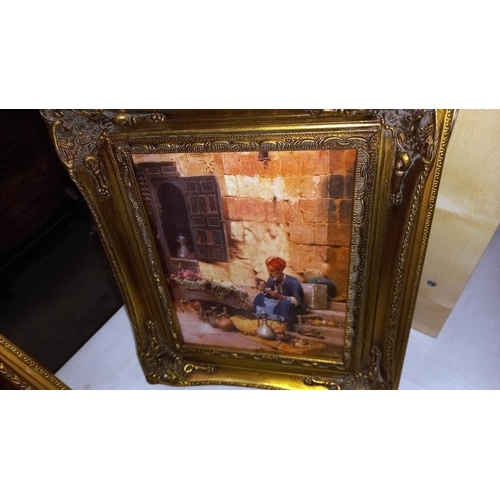 1373 - 4 gilt framed overpainted prints of Arabic/Indian scenes 31cm x 36cm