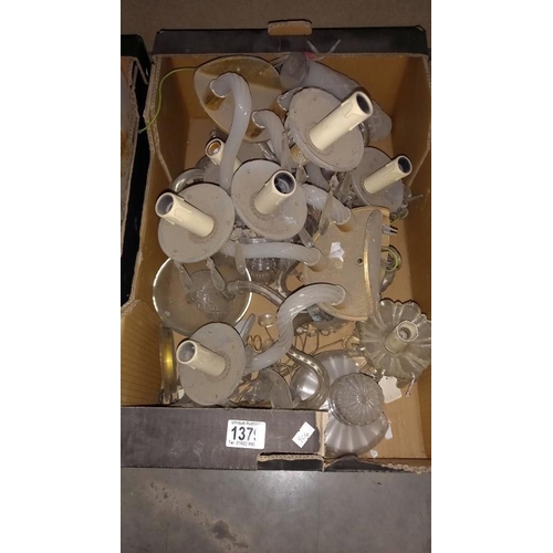 1379 - A box of vintage glass chandelier and wall lights COLLECT ONLY