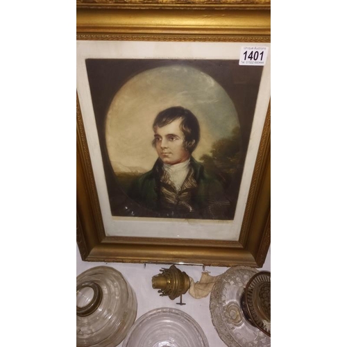 1401 - An early 20c signed print of Rabbie Burns (Robert Burns), size 44cm x 54cm including frame