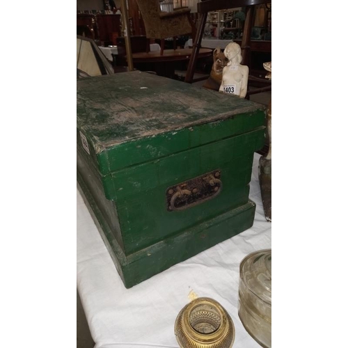 1404 - A vintage painted pine tool box with inner tray 52cm x 28cm x height 26cm COLLECT ONLY