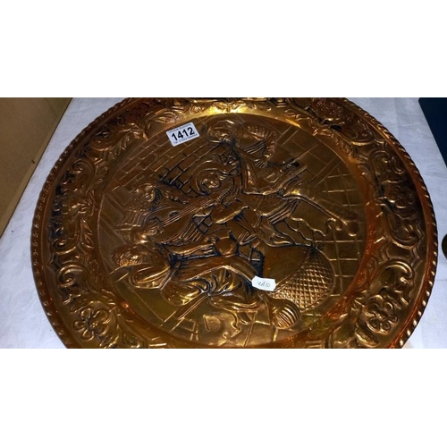 1412 - 2 vintage pressed copper wall plaques diameter 42cm COLLECT ONLY