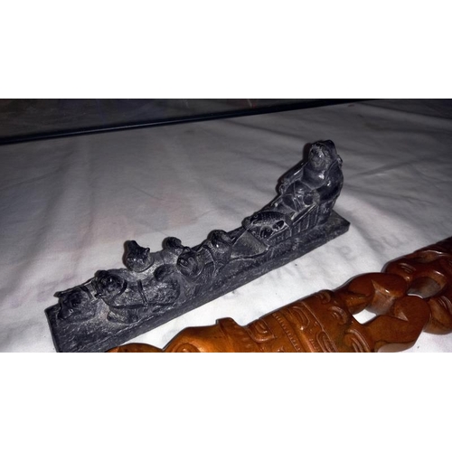 1421 - A Maori ornamental oar and an Inuit sculpture COLLECT ONLY