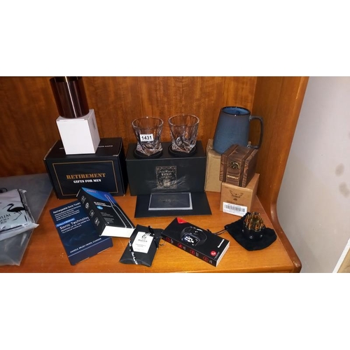 1431 - A good lot of 'new' items for men, including Whisky bullets, Smartwatch, whisky glasses gift set etc