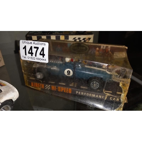 1474 - 2 boxed Scalextric C82 Lotus and C81 Cooper and Airfix Hi-speed eagle Weslake and a monogram slot ca... 