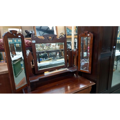 1503 - An Edwardian triple mirror back satin walnut dressing table, COLLECT ONLY