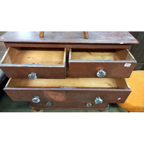 1512 - A Victorian pine chest of drawers with glass knobs, 103cm x 46cm x 104cm high, COLLECT ONLY