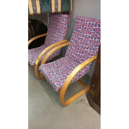 1525 - 2 Union flag decorated bentwood chairs, COLLECT ONLY