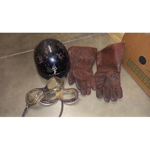 1560 - Vintage motorcycle leathers, vintage helmet, goggles & gloves etc.