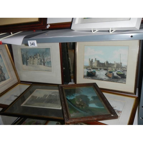 340 - Four shelves of assorted paintings and prints, COLLECT ONLY.