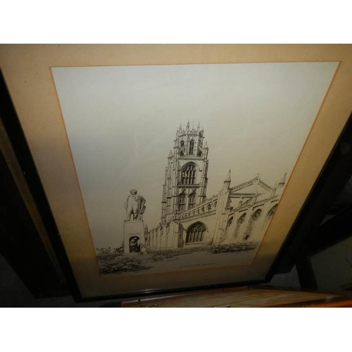 349 - A good lot of architectural prints including churches, COLLECT ONLY.