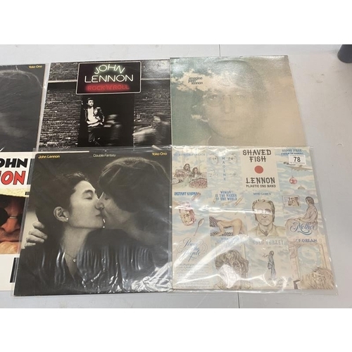 78 - John Lennon LPs plus 12 inch singles - 4 LPs, 3 12 inch singles includes Shaved Fish in excellent co... 