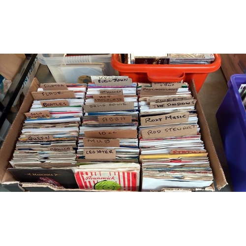 266 - Very good box of 45s Including Beatles, Queen, Bowie, Roxy music