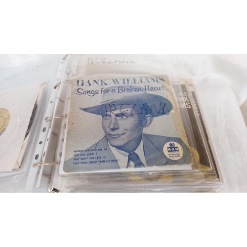 640 - A folder of 45's by Hank Williams, mostly UK.