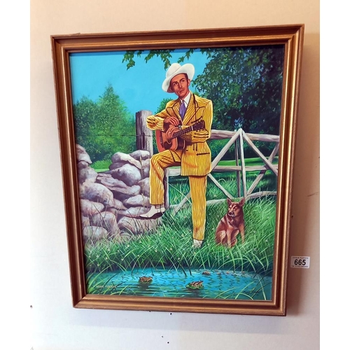 665 - Jimmy Stewart original oil on board of Hank WIlliams (special commission including Dog of owner of p... 