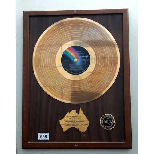 668 - Framed disc, Buddy Holly 75,00000 in Australia