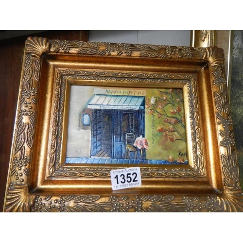 1352 - A good gilt framed 20th century oil on board, 30 x 25 cm.