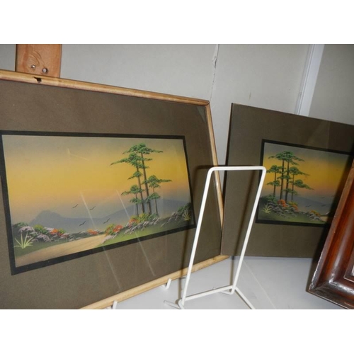 1353 - Two rosewood framed pictures and three others. COLLECT ONLY.