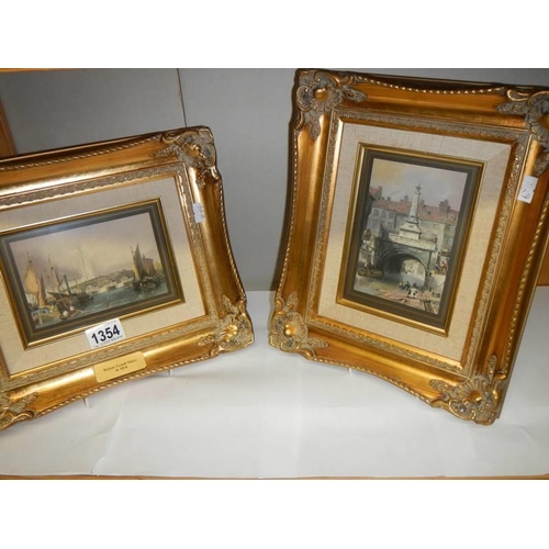 1354 - Two 20th century gilt framed continental river scenes.