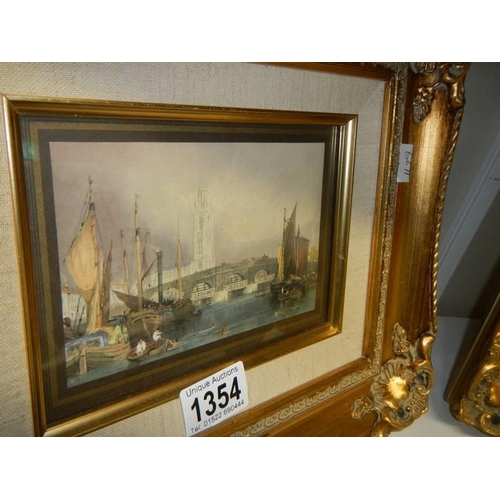 1354 - Two 20th century gilt framed continental river scenes.