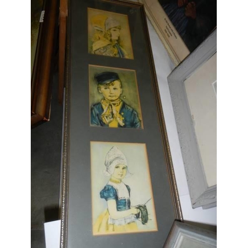 1355 - Two framed and glazed engravings, a picture of an elderly lady and one other picture. COLLECT ONLY.