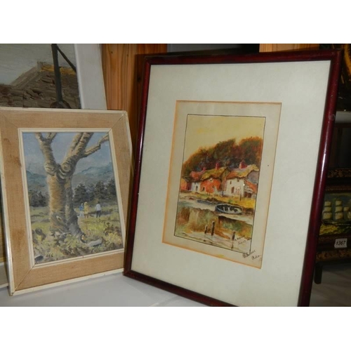 1359 - Four good oil paintings and watercolours, one signed C J Wootton, COLLECT ONLY.