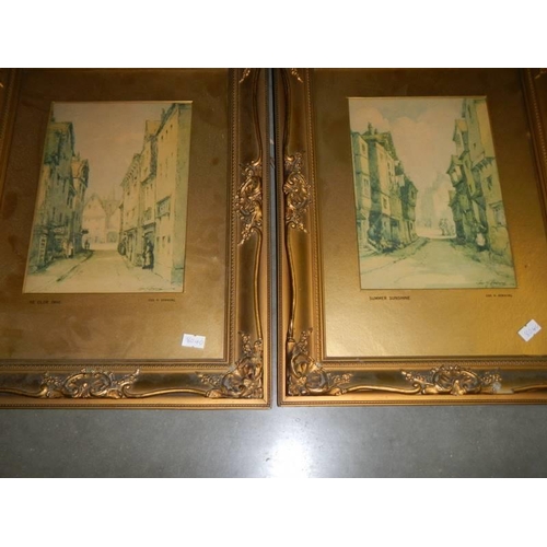 1370 - A pair of gilt framed and glazed rural scenes and a pair of framed and glazed street scenes, COLLECT... 