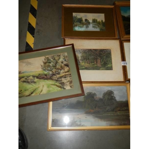 1375 - Nine early to mid 20th century framed and glazed watercolours, COLLECT ONLY.