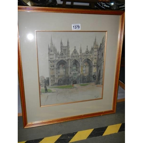 1379 - A framed and glazed print of a Cathedral, signed. COLLECT ONLY.