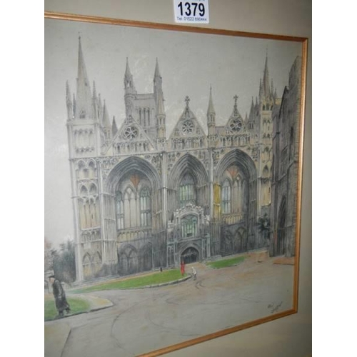 1379 - A framed and glazed print of a Cathedral, signed. COLLECT ONLY.