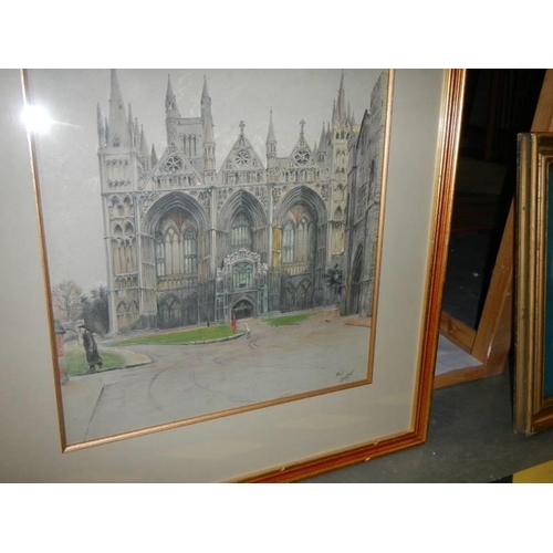 1379 - A framed and glazed print of a Cathedral, signed. COLLECT ONLY.