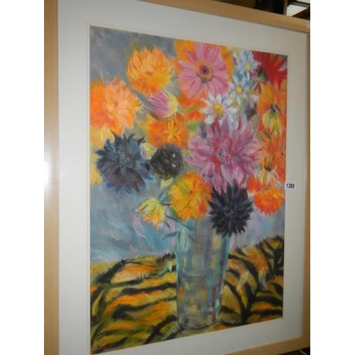 1380 - A modern framed and glazed watercolour study of a vase of flowers, COLLECT ONLY.