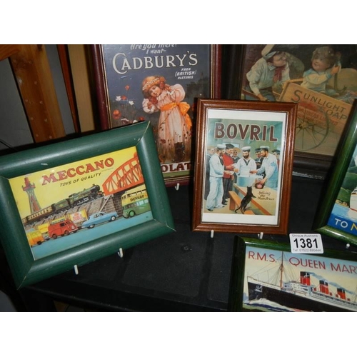 1381 - A good lot of framed advertisements. COLLECT ONLY