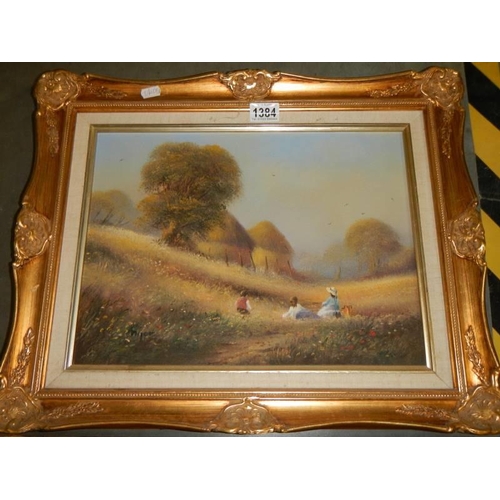 1384 - Two gilt framed oil on canvas rural scenes, 54 x 44 cm. COLLECT ONLY.