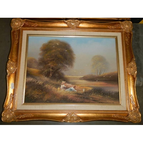 1384 - Two gilt framed oil on canvas rural scenes, 54 x 44 cm. COLLECT ONLY.