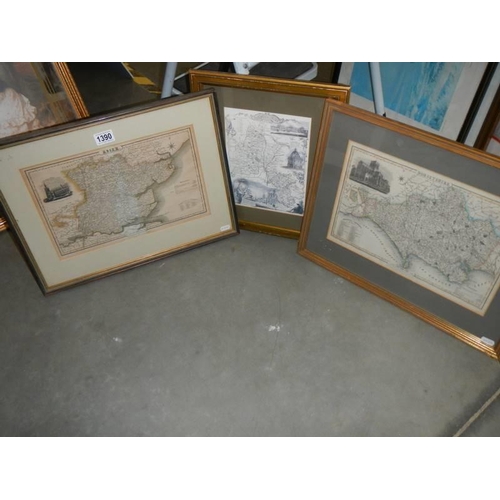 1390 - Three framed and glazed mid 20th century maps. COLLECT ONLY.