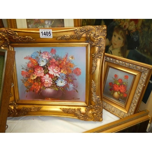 1405 - Five gilt framed floral studies. COLLECT ONLY.