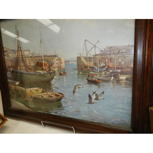 1408 - A framed and glazed Vernon Ward harbour print, COLLECT ONLY.