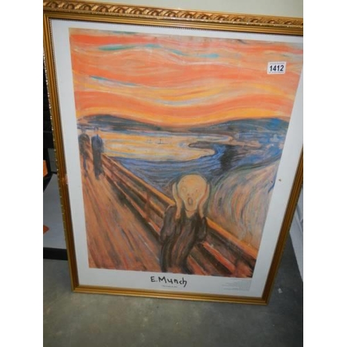 1412 - A framed and glazed print of The Scream by E Munch, COLLECT ONLY.