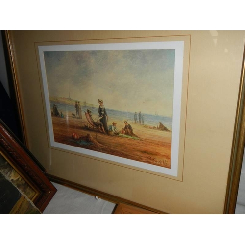 1425 - A framed and glazed watercolour and a pair of signed prints by R Cavella, COLLECT ONLY.