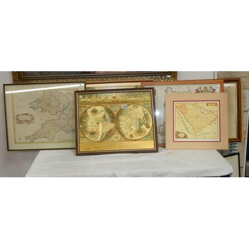 1440 - Eight old framed maps. COLLECT ONLY.