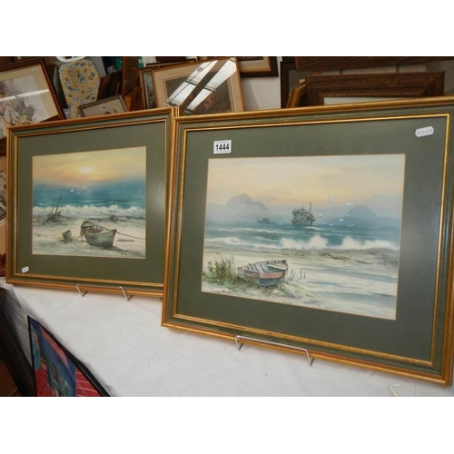 1444 - A good pair of mid 20th century seascape watercolours, COLLECT ONLY.