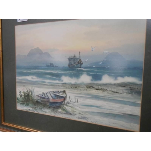 1444 - A good pair of mid 20th century seascape watercolours, COLLECT ONLY.