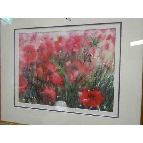 1450 - A good quality framed and glazed watercolour of poppies signed Gillain Beale. (a present from the ar... 